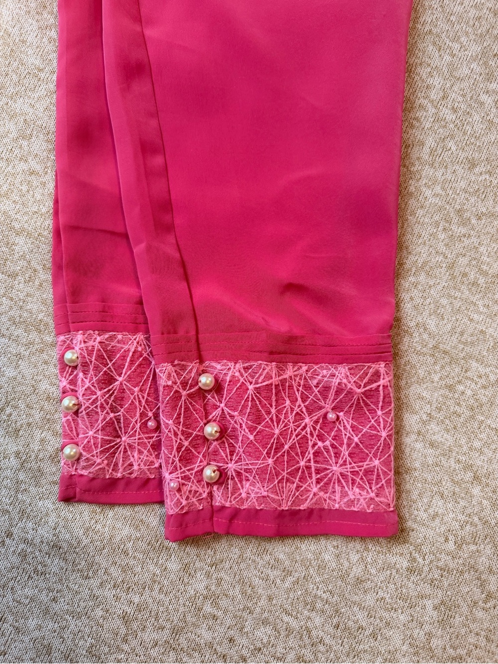 NWT | Pink Cigarette Pants with Embellished Lace Cuff Detail